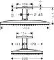 Duschkopf mit Deckenanschluss, shown in schematischer Darstellung. Die Abmessungen und Details sind klar erkennbar. Das Produkt gehört zur Marke AXOR.